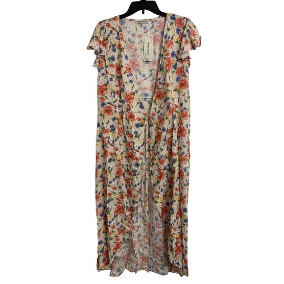 NWT Red Leaf Floral Wrap High Low Maxi Dress Size L - Picture 1 of 6
